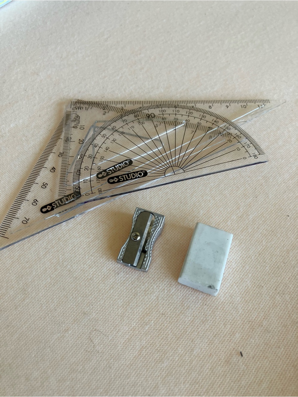 4-Piece Geometry Set – Rulers, Protractor, Sharpener & Eraser - Picture 2 of 2
